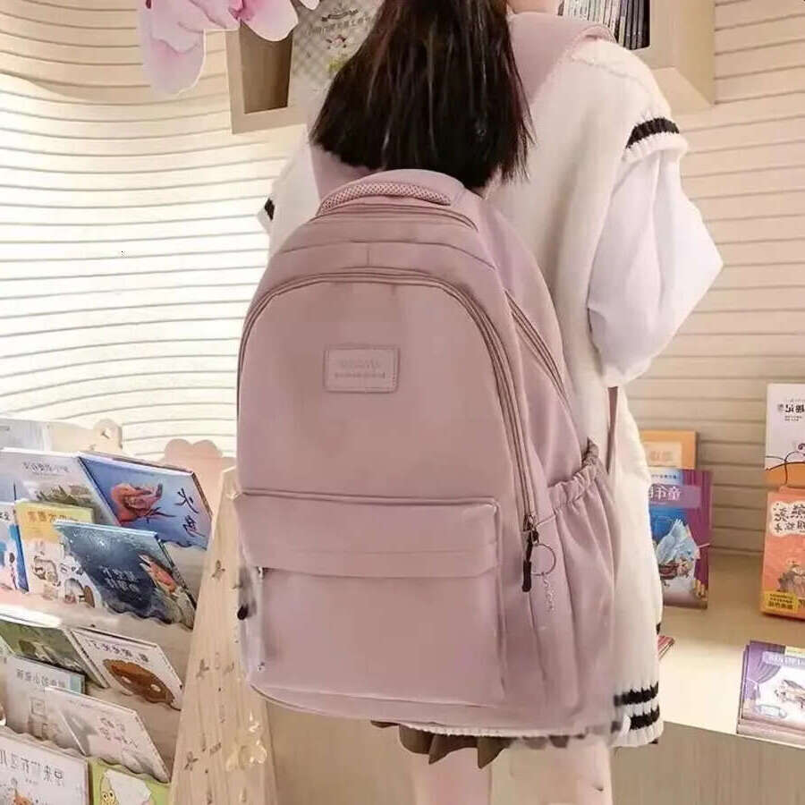 No pendant waterproof youth nylon Rucack fashionable girl women shoulder bag high school backpack black 240827 154f