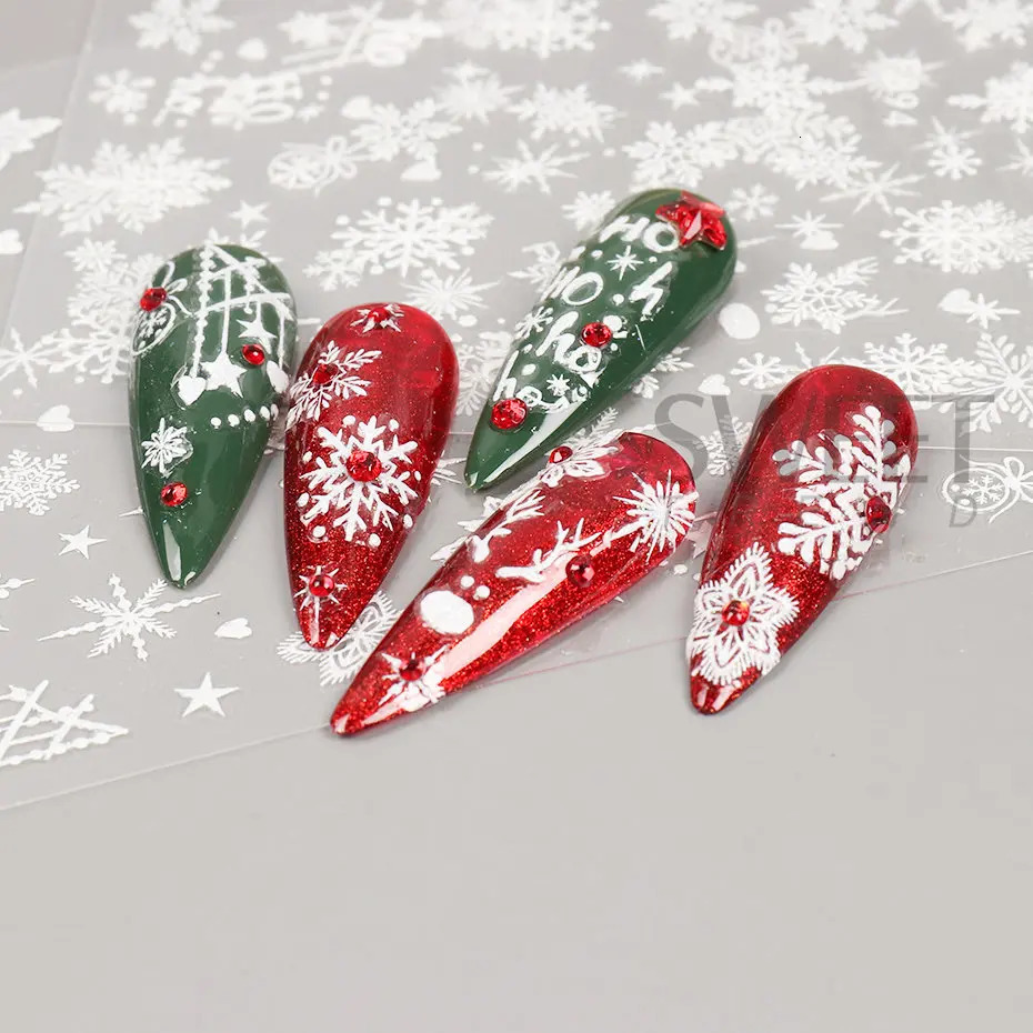 Snowflakes Glitter Nail Art Stickers White Flake elk Ahesive Sparkly Decals Year Christmas Charms Nail Art Decoration BEF894 241112