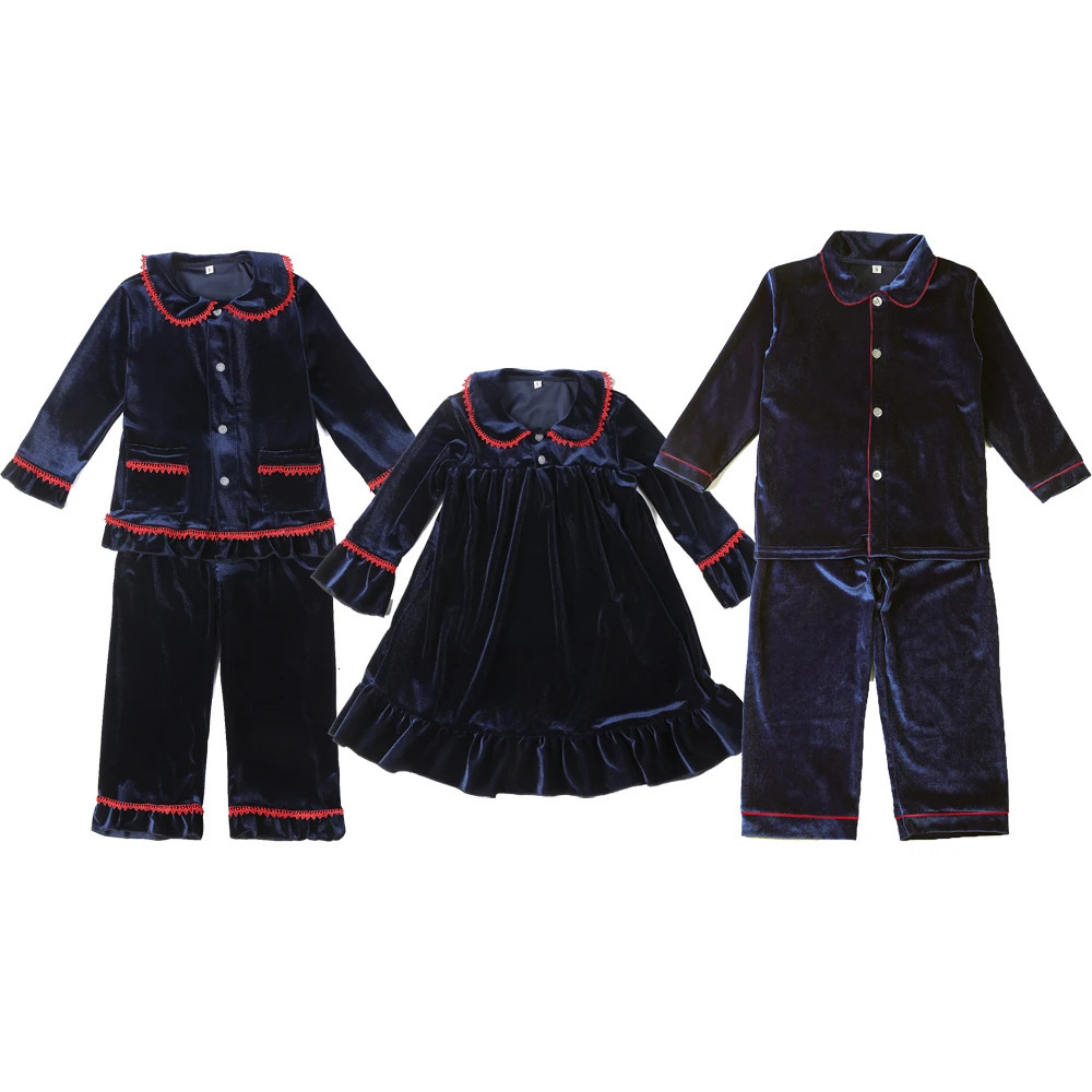 Matching Family Unisex Clothes Christmas Pyjamas Sets Soft Velvet Boys And Girls Ruffle Christmas Baby Pajamas Sets 241112