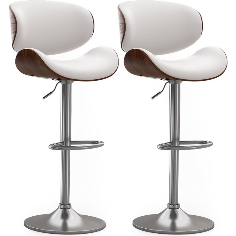 Swivel Stools Set of 2 for Kitchen Counter Adjustable Bentwood Barstools Modern PU Leather Upholstered Bar Chair