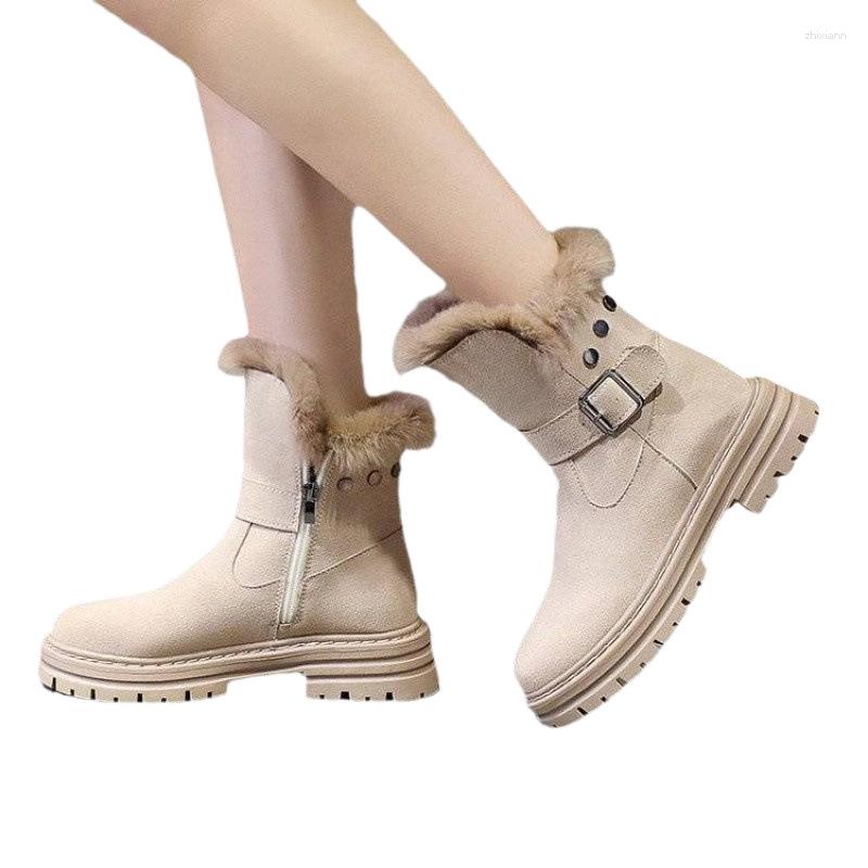 Boots Autumn And Winter Thick-heeled Cotton Women's Furry Edge Northeast Warm Snow Round Head Non-slip Short