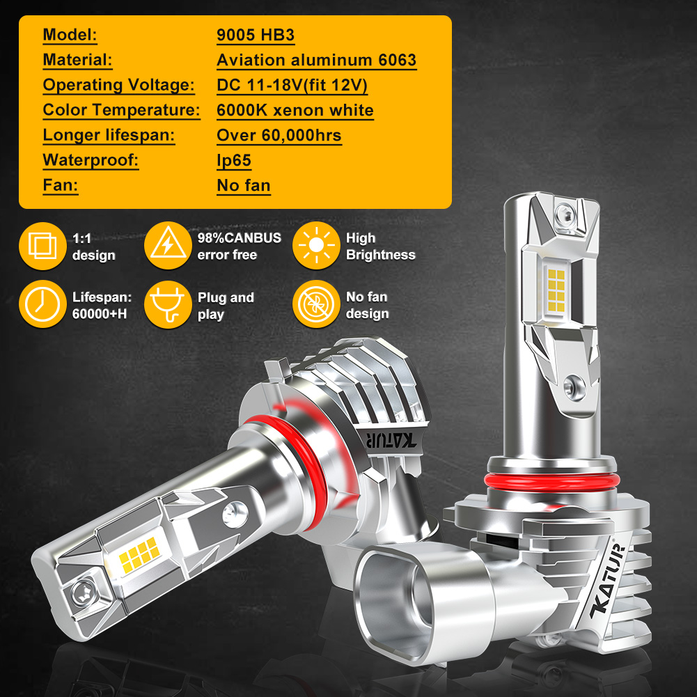 2Pcs Turbo 9005 LED 1:1 Size Car Lights Mini Head Lamp 12V High Power Wireless Fanless 6000K White 9005 HB3 LED Headlight Bulbs