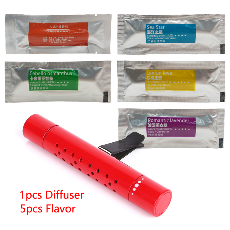 Air Outlet Aromatherapy Clip with 5 Aroma Sticks Car Air Freshener Car Outlet Perfume Solid Perfume Diffuser 8 Kinds Flavor