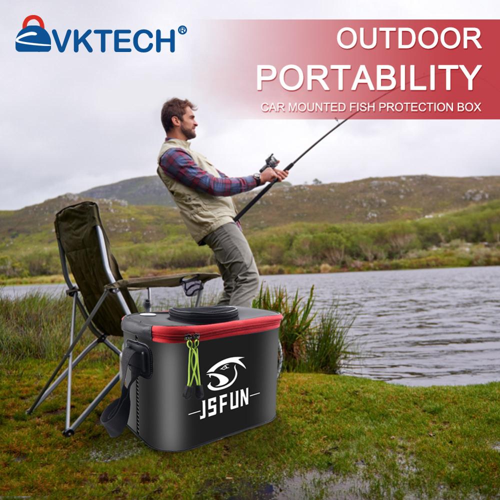 EVA Live Fish Box Carrying Handles Collapsible Fish Bait Bucket Breathable Net Top Cover Live Fish Container for Travel Camping