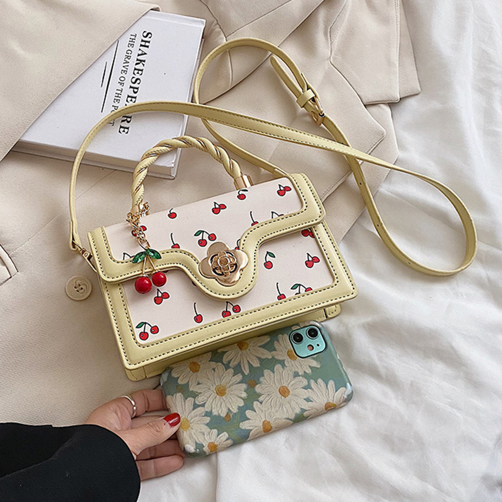 Women Cherry Square Chain Bag Adjustable Strap Fashion Small Satchel Bag Versatile Cherry Pattern Sling Bag Ladies Outdoor Bag