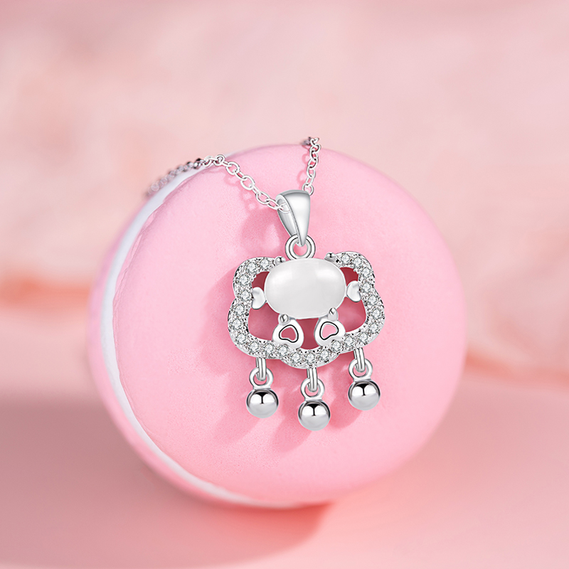 Women's Fashionable Stainless Steel Necklace Featuring Traditional Chinese Designs of Clouds & Peaceful Locks