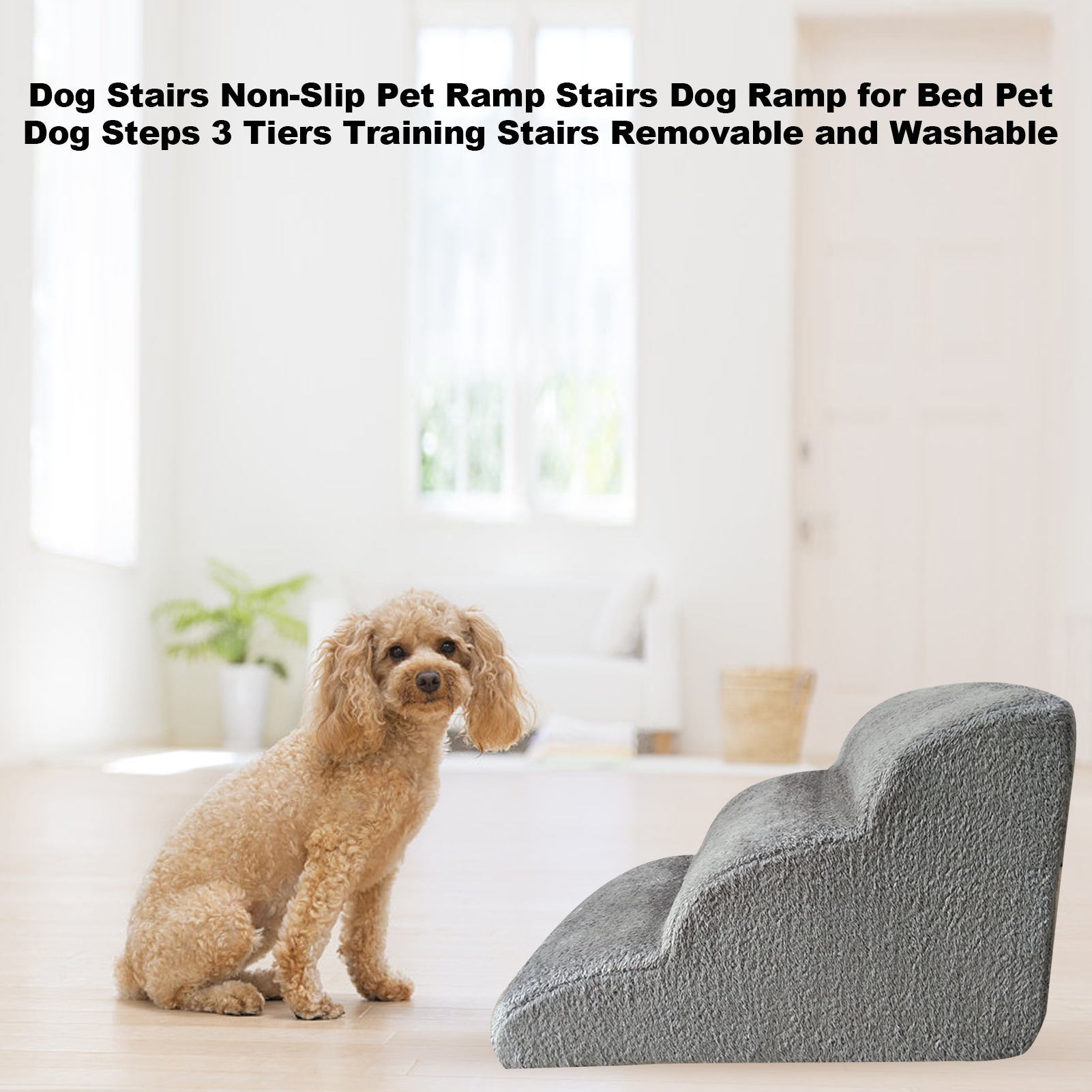 Dog Stairs Ramp Stairs Non-Slip Pet Ramp Stairs Dog Ramp for Bed Pet Dog Steps 3 Tiers Training Stairs Removable and Washable