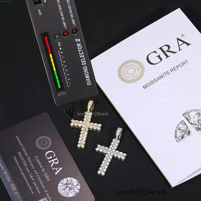 mossanite pendant Sterg Sier chain necklace Vvs Moissanite Crystal Cross Pendants Hip Hop Fashion Jewelry