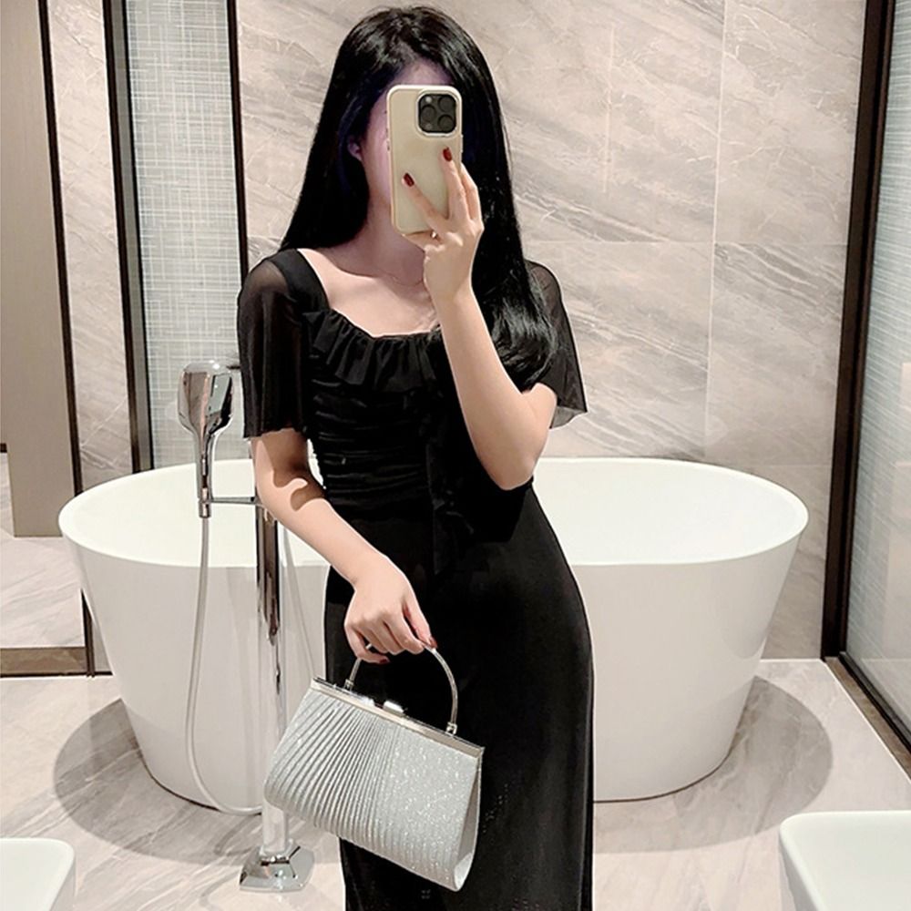 Glitter Evening Banquet Bag Large Capacity Pleated Ladies Clutch Bag Crossbody Bag Shoulder Bag Shell Pattern Handbag Women