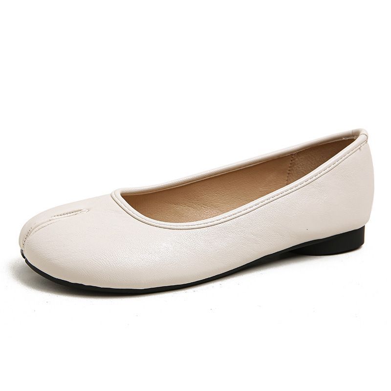 Pig's hoof shoes, cowhide split toe shoes, women's summer flat bottomed shallow mouth single shoes, ballet horse's hoof shoes, Ashige, 
