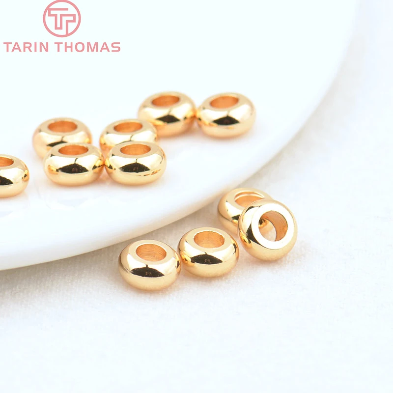 (2914) 20PCS 7x3MM Hole 3MM Gold Color Brass Round Large Hole Beads Bracelet Beads High Quality Diy Jewelry Accessories () smile () ()