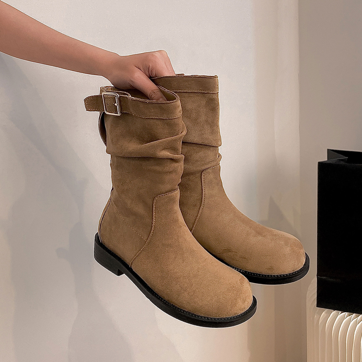 Women's Boots:Fashion Simple Style Design Sense Round Toe Martin hot Boots Thick Sole Retro Increase Height Versatile,Brown/Apricot,Free shipping