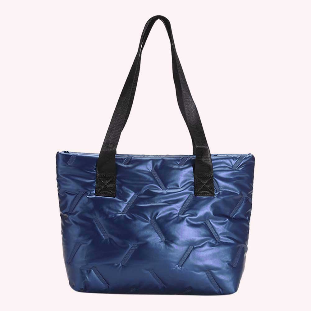 Women Quilted Bag Large Capacity Puffer Casual Bag Solid Color Soft Lightweight Shiny for Female Outdoor Shopping