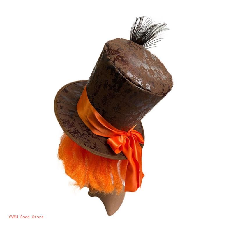 Orange Wigs Decor Top Hat for Adult/teenager Cosplay Mad Hatter Party Costume Cloth Cosplay Hat for Carnival Party