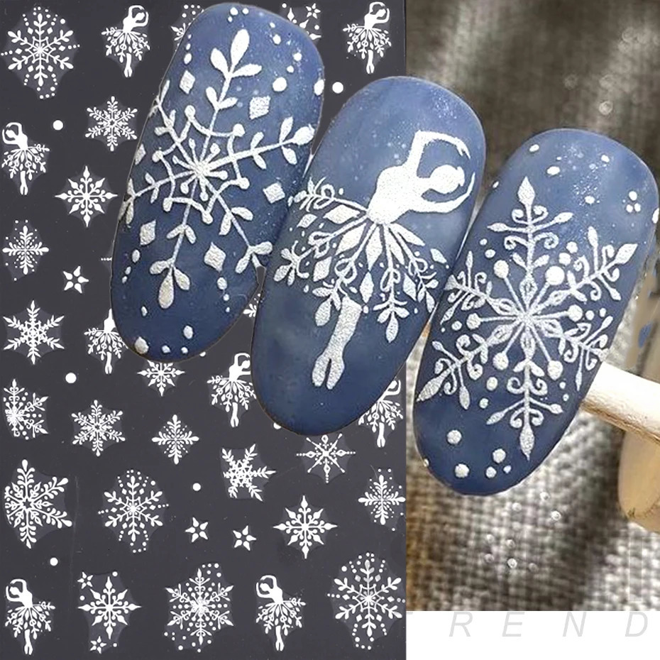 3D Gold Glitter Snowflake Nail Sticker Winter Reflective White Sweater Star Dancer Christmas Tree Foil Xmas Year Decal Tips 241112