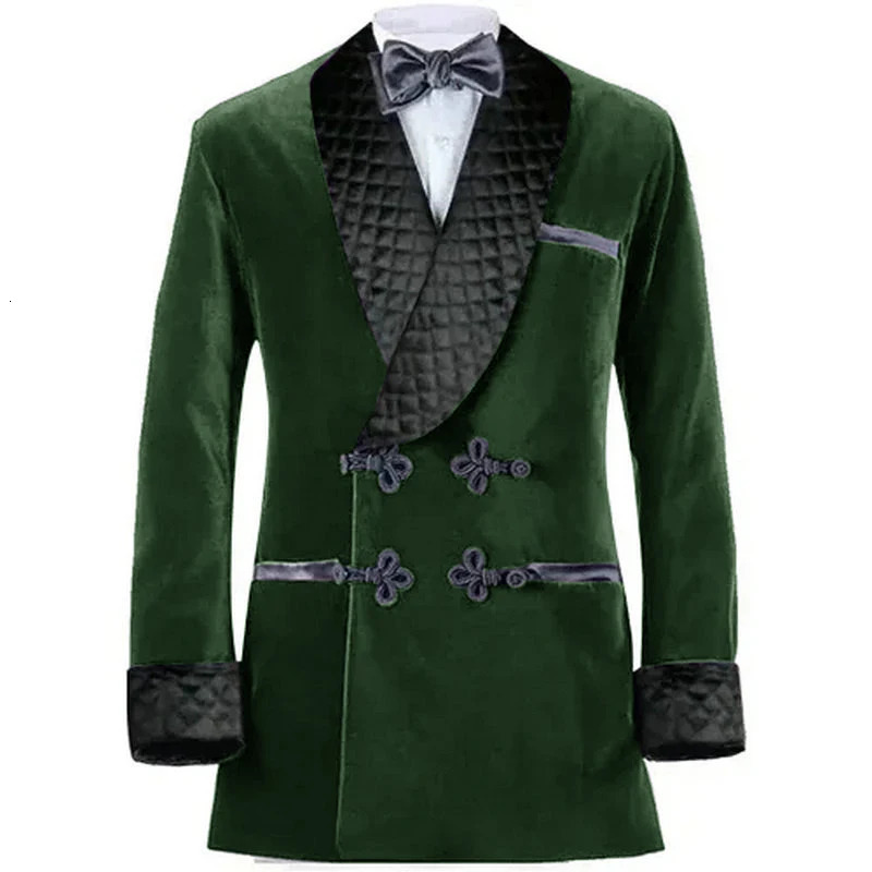 Mens suit double chest jacket wedding party grooms tailcoat ultra-thin fit 2 pieces of Burgundy velvet smoking jacket 2024 241113