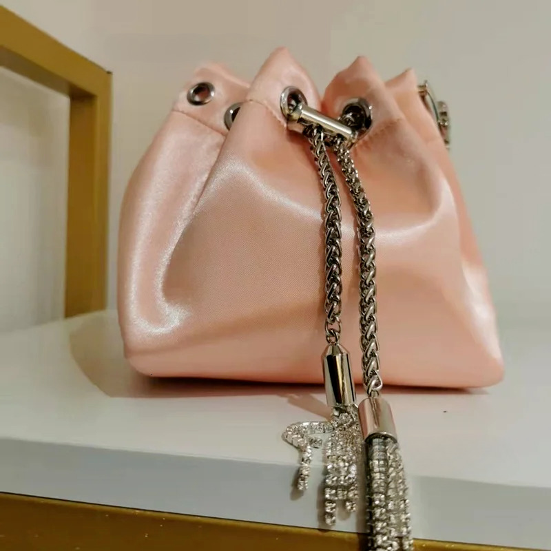 Fuia Crystal Bracelet Clutch Bon Pink Women Elegant Dress Silk Glitterati Tassel-Tie Bg Party Riband Mini Bag Polyester