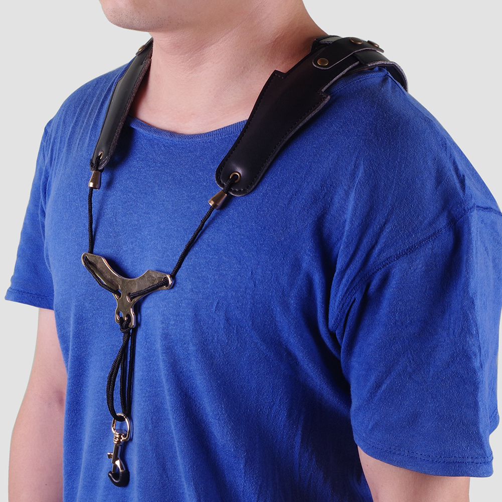 Leather Saxophone Double Shoulder Neck Strap with Metal Swivel Snap Adjustable Tenor Alto Soprano Sax Strap Reduce Neck Stress