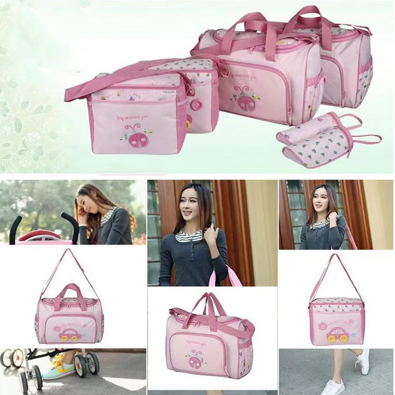 4-in-1 Diaper Bag new Mommy Bag with Handle Diaper Changing Pad Baby Bottle Cover Kit Mother Nappy Maternity Package 2025 Batch Organizer