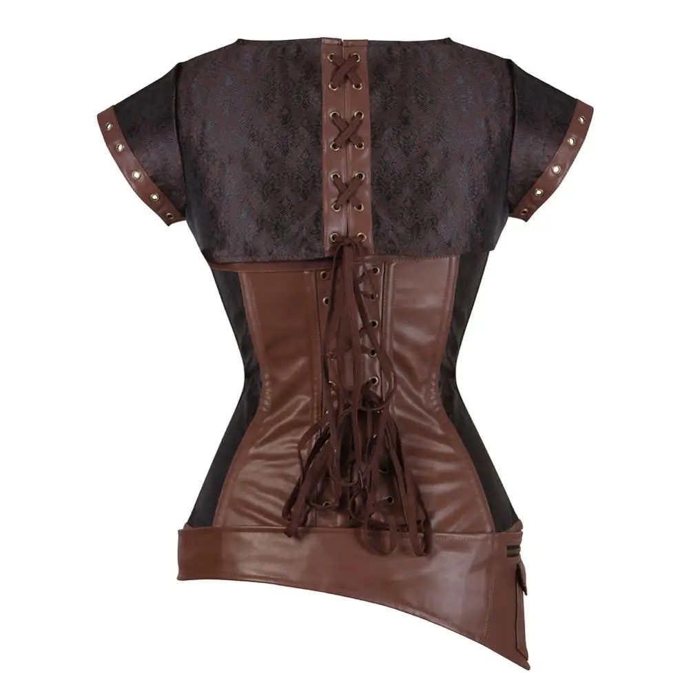 Woman Brown Corset ddmysmile Pirate Bustier Pu Leather Buckles Overbust Gothic Basques Punk Corselet Rockabilly Cosplay Halloween Costume Smile