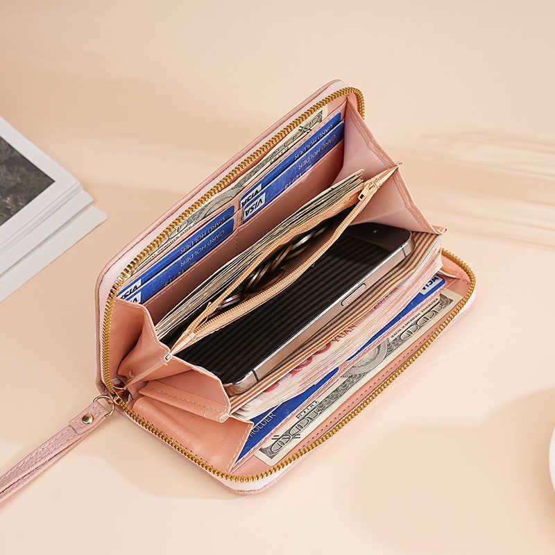 Long Macaron Colored Zipper Wallet For Women With Lychee Pattern And Multi Compartment Handbag
