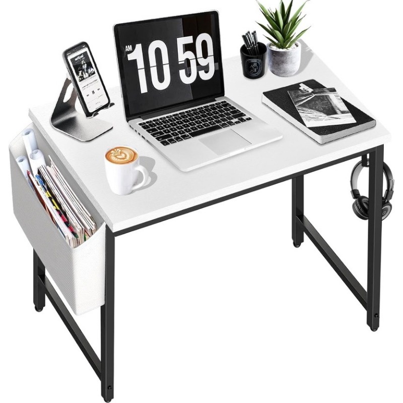 Small Computer Desk for Bedroom White Modern Writing Table for Small Spaces Kids Teens Student Study Work PC Desk 31 Inch