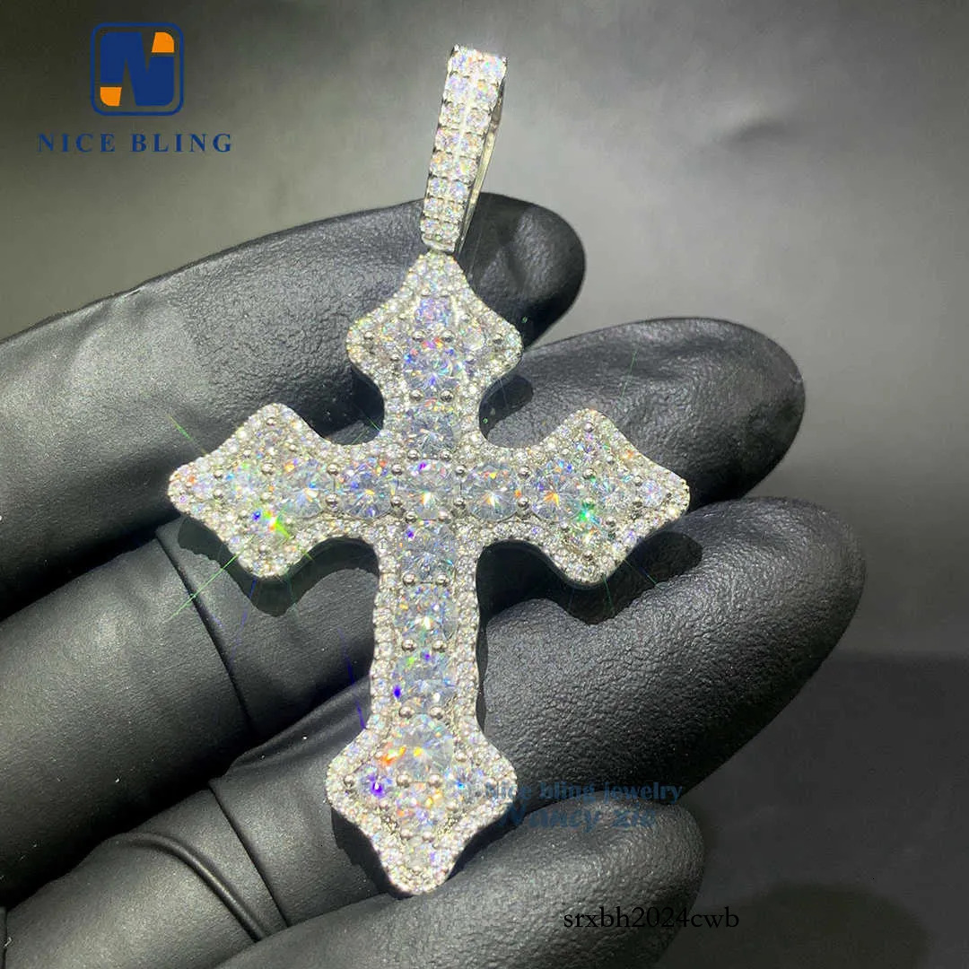 Men Hip Hop Jewelry Personalized Custom VVS Moissanite Iced Out Sterg Sier Rapper cross Pendant