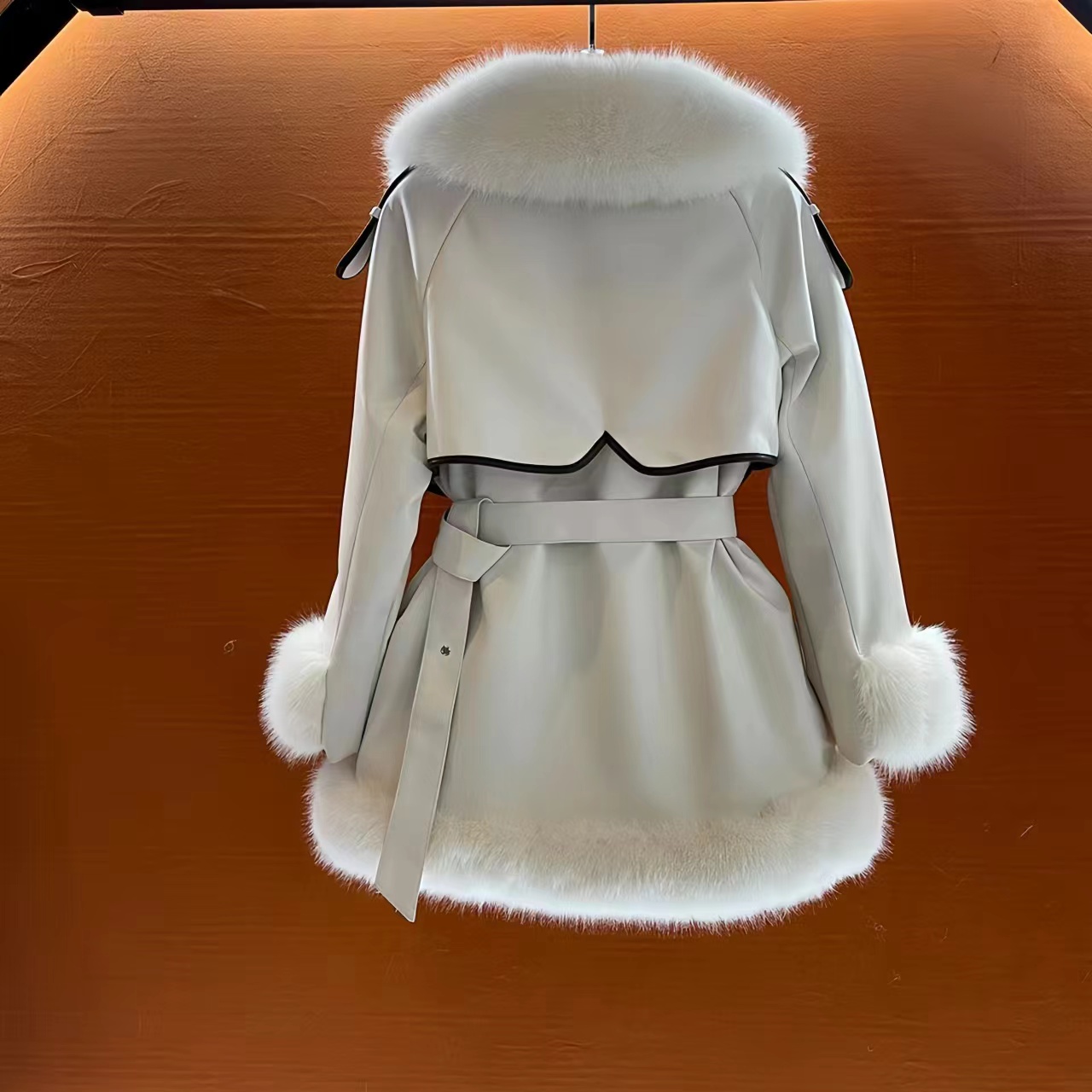Faux Coat For Women,Korean Short Jackets,Large Fur Collar Overcoat,Adjustable Waist, Female Clothe, Winter,New, 2024