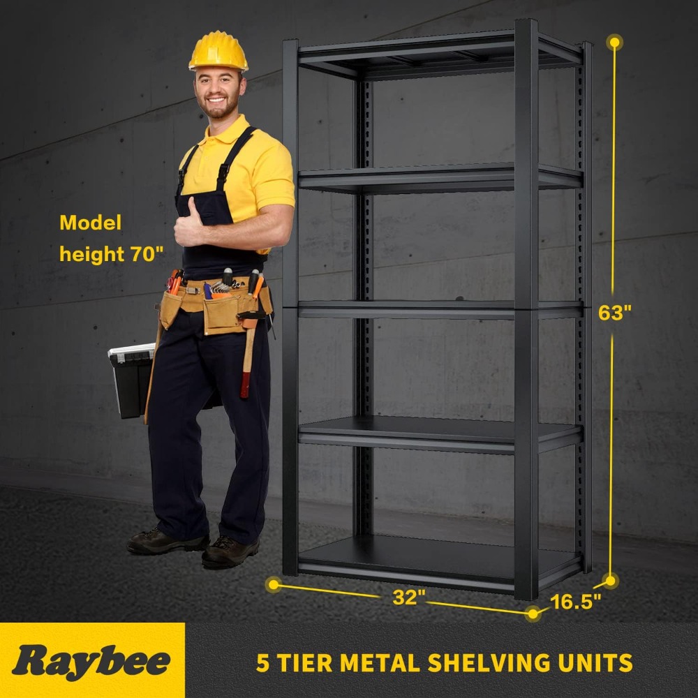 Raybee Garage Shelving 2000LBS Heavy Duty Storage Shelves Adjustable 5 Tier Metal Shelves for Storage Garage Shelves Storage