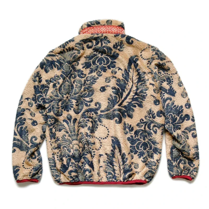 19aw Autumn Spring Fleece Vintage Casual Zipper Warm Jacket Tang Cao Chao Women Men Printed Cashmere Coat