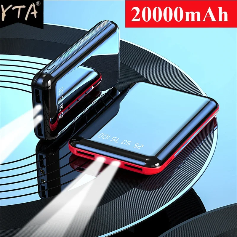 20000mAh LED Digital Display Portable Mini Power Bank Mirror Screen Powerbank External Battery Pack Powerbank For Mobile Phones