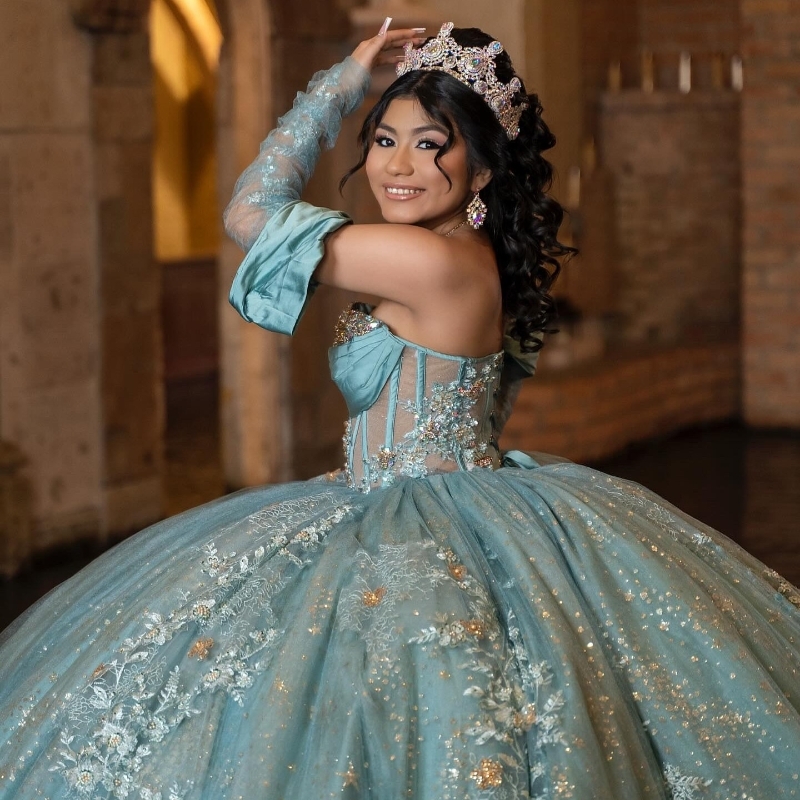 Aqua Blue vestidos de 15 anos Luxury Quinceanera Dress 2025 Appliques Lace Beads Princess Ball Gowns Sweet 15 16 Dresses