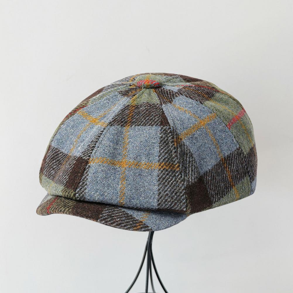 Winter Men Octagonal Men Hat Hat Vintage Plaid Print Newsboy Hat with Short Brim Adjustable Band for Men Women Stylish Winter smile