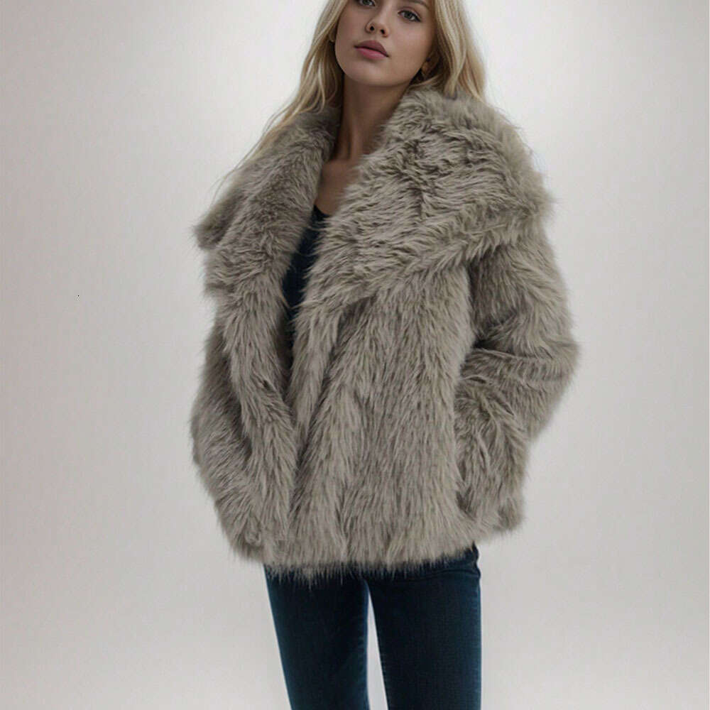 shanshi fur coat women Big collar coat elegant long sleeved autumn and winter warm jacket faux fur coat