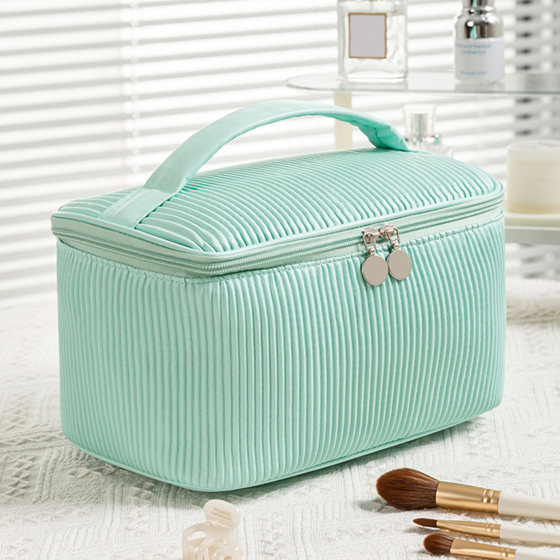 Leather Portable Girl Makeup Bag Women Cosmetic Bag Outdoor Waterproof Toiletries Organizer Female Beauty Bags Makeup Organizer smile