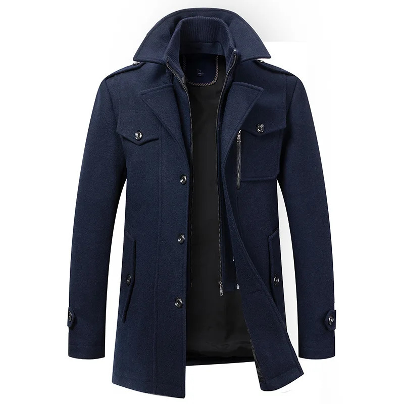 High quality autumn wool blend coat for mens business and leisure lapel jacket for trench wear mens warm wool coat plus size 241112