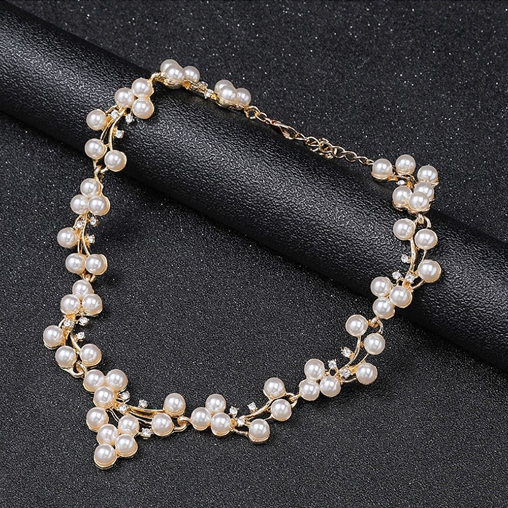 Pearl Vintage Rhinestone Alloy Korean Style Jewelry Set Bridal Wedding Jewelry Set Women Necklace Dangle Earrings 61cbd