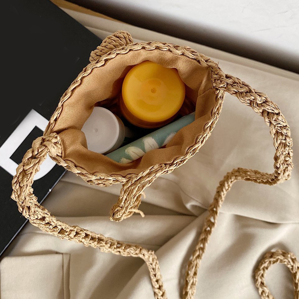 Vintage Straw Woven Crossbody Phone Bag Women Casual Travel Small Purse LadiesMini Single Shoulder Pouch 20x12cm