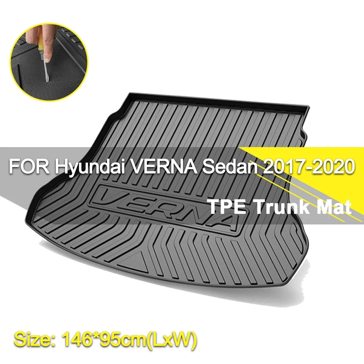 Rear Cover Car Trunk Mat Non-Slip Waterproof Rubber ddmysmile TPE Cargo Liner Accessories For Hyundai Verna Sedan 2017-2020 Smile