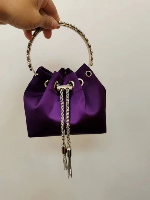 Fuia Crystal Bracelet Clutch Bon Pink Women Elegant Dress Silk Glitterati Tassel-Tie Bg Party Riband Mini Bag Polyester