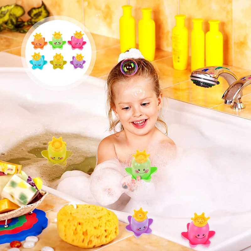 6PCS Baby Bath Toys Octopus Stacking Cups Sea Animal Baby Shower Bathroom Taste Game For Infant And Kids
