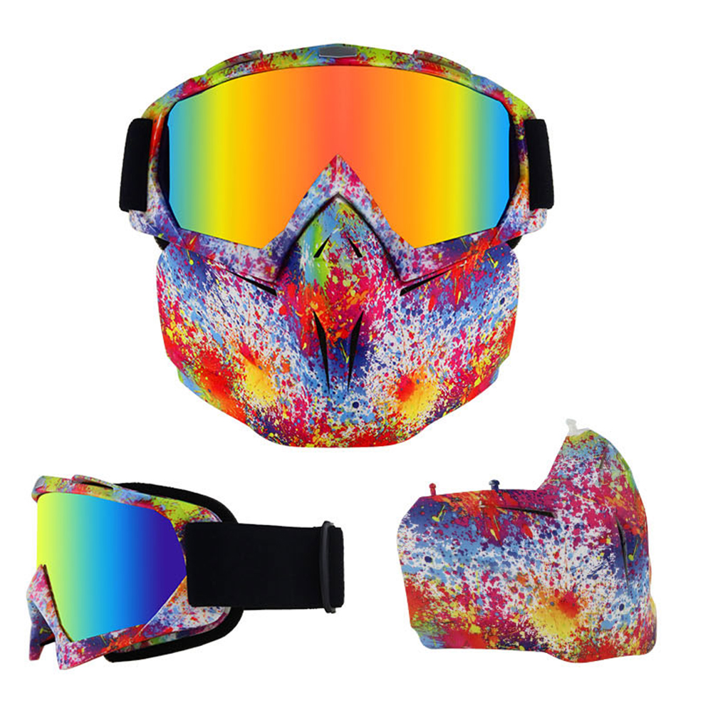 Skiing Sunglasses with Removable Face Mask Windproof Snow Sports Goggles Protective Cycling Safety Eyewear Adjustable for Winter