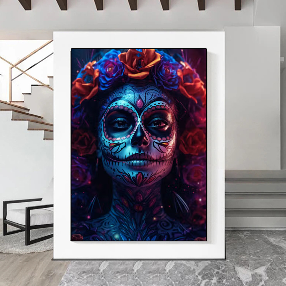 Traditional Ceremony La Catrina Skull Girls Canvas Painting Colorful Floral Figure Portrait Posters Day Of The Dead Home Decor