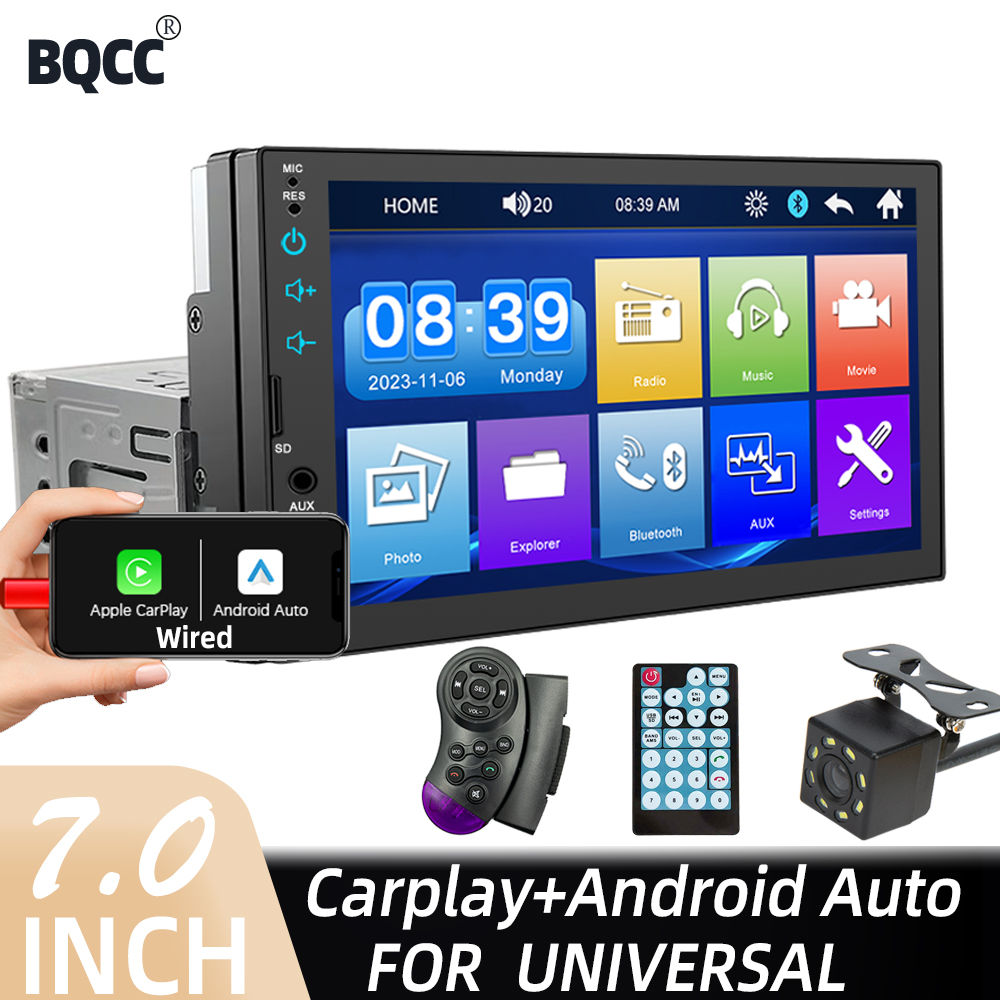 Car Inch BQCC 7 Radio 1 Din Carplay Android Auto Multimedia Player HD Touch Screen FM AUX Input Bluetooth ddmysmile Mirrorlink Universal Smile