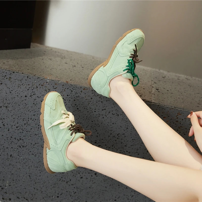 DIMANYU genuine leather rubber shoes womens spring retro lace sports shoes womens casual non slip womens shoes 241113