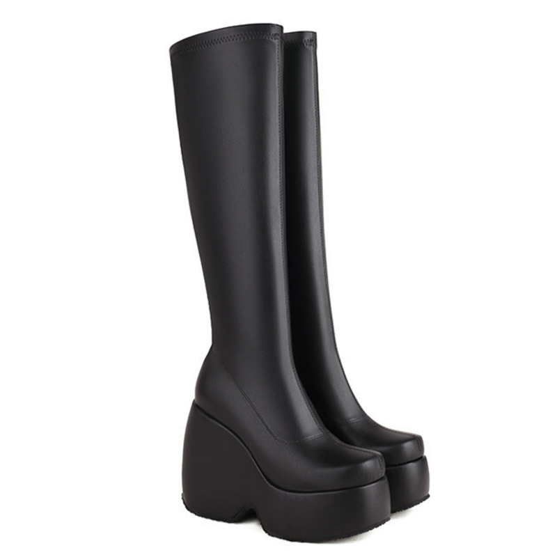 2024 Winter Platform Boots Women White Thick Sole Wedges Knee Boots High Heels Women's Punk Boots