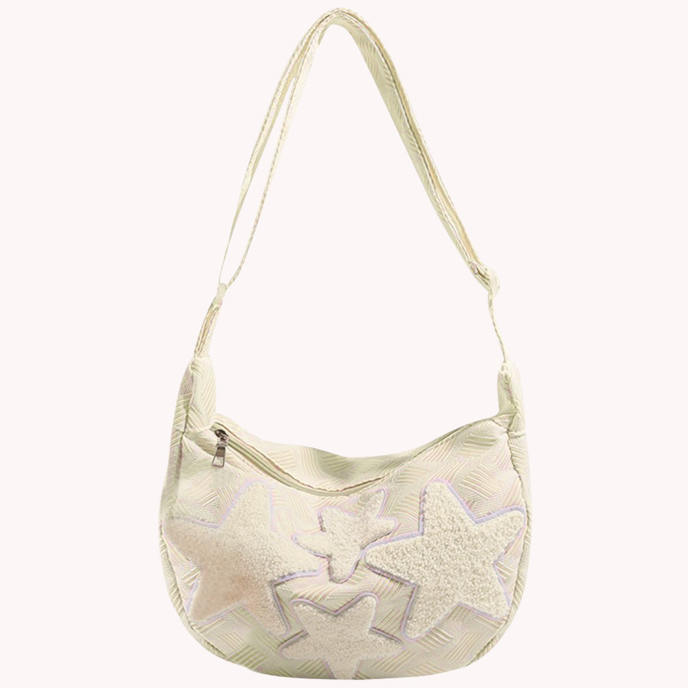 Women Lovely Shoulder Bag Large Capacity Canvas Daily Shopping Bag Star Applique Y2K Street Style School Bag for Teens Students