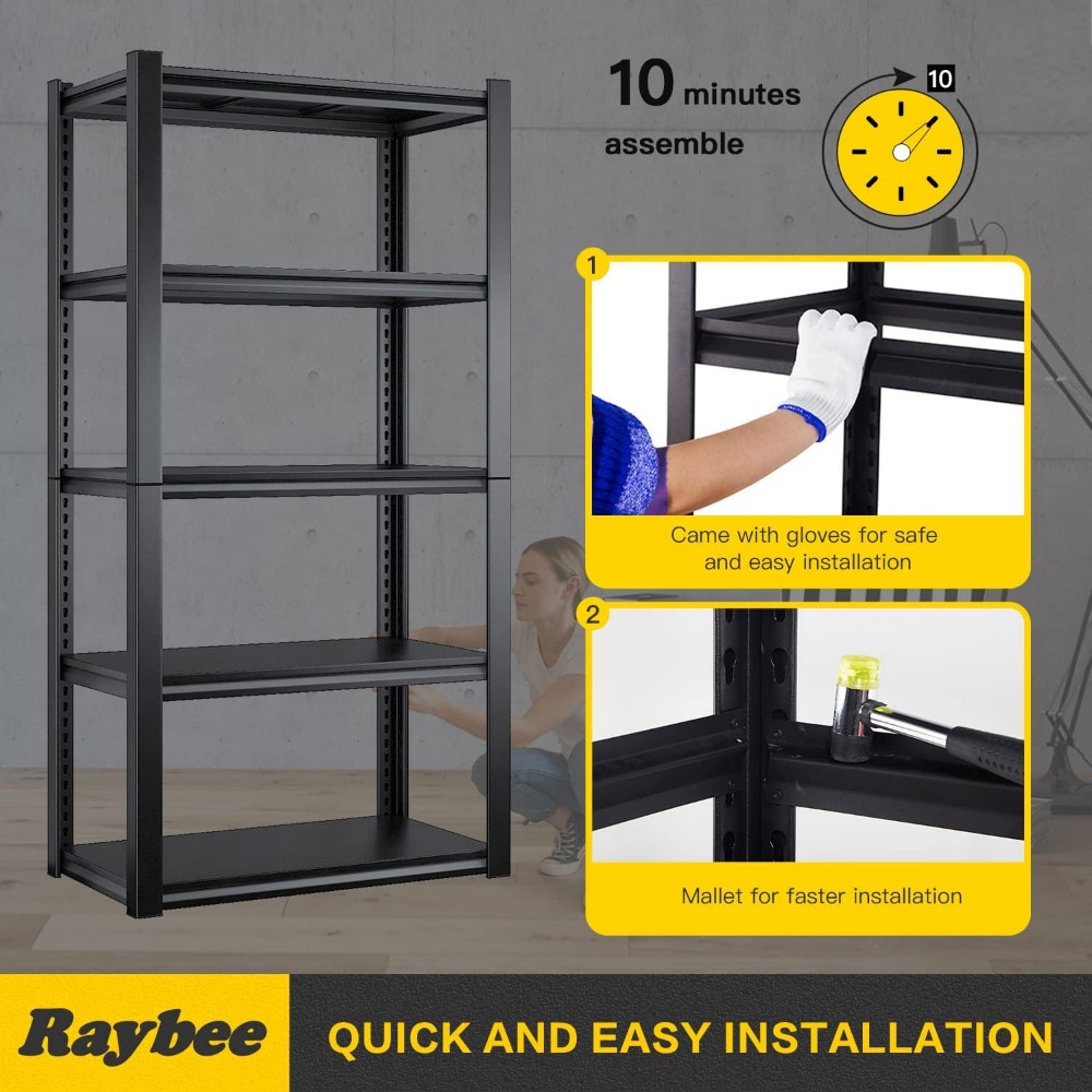 Raybee Garage Shelving 2000LBS Heavy Duty Storage Shelves Adjustable 5 Tier Metal Shelves for Storage Garage Shelves Storage