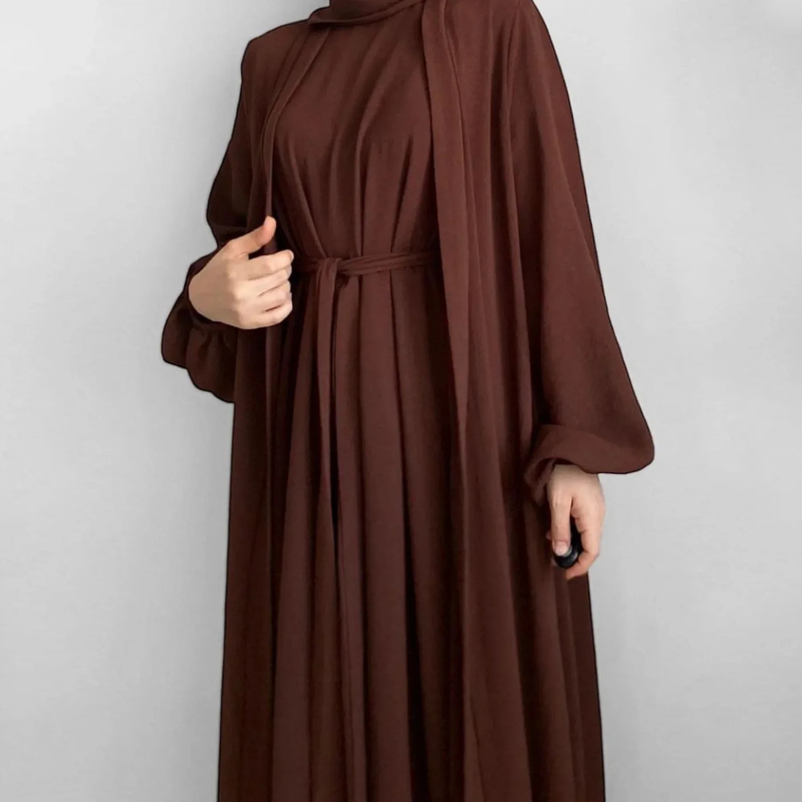 Two pieces of Abaya suit kimono with Muslim Abayas inside suitable for women in Dubai Ramadan Islamic matching headband set Kaftan 241111
