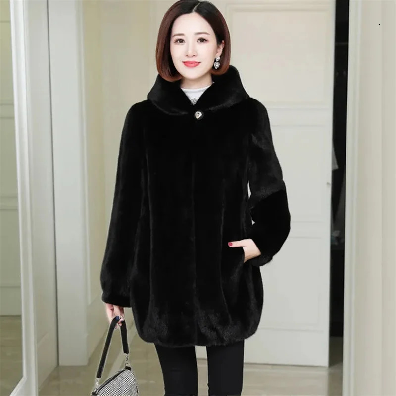 Winter womens Haining mink swan fur leather jacket womens hooded medium long thick mink coat Korean loose jacket A879 241113